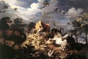SAVERY, Roelandt Horses and Oxen Attacked by Wolves ar oil painting